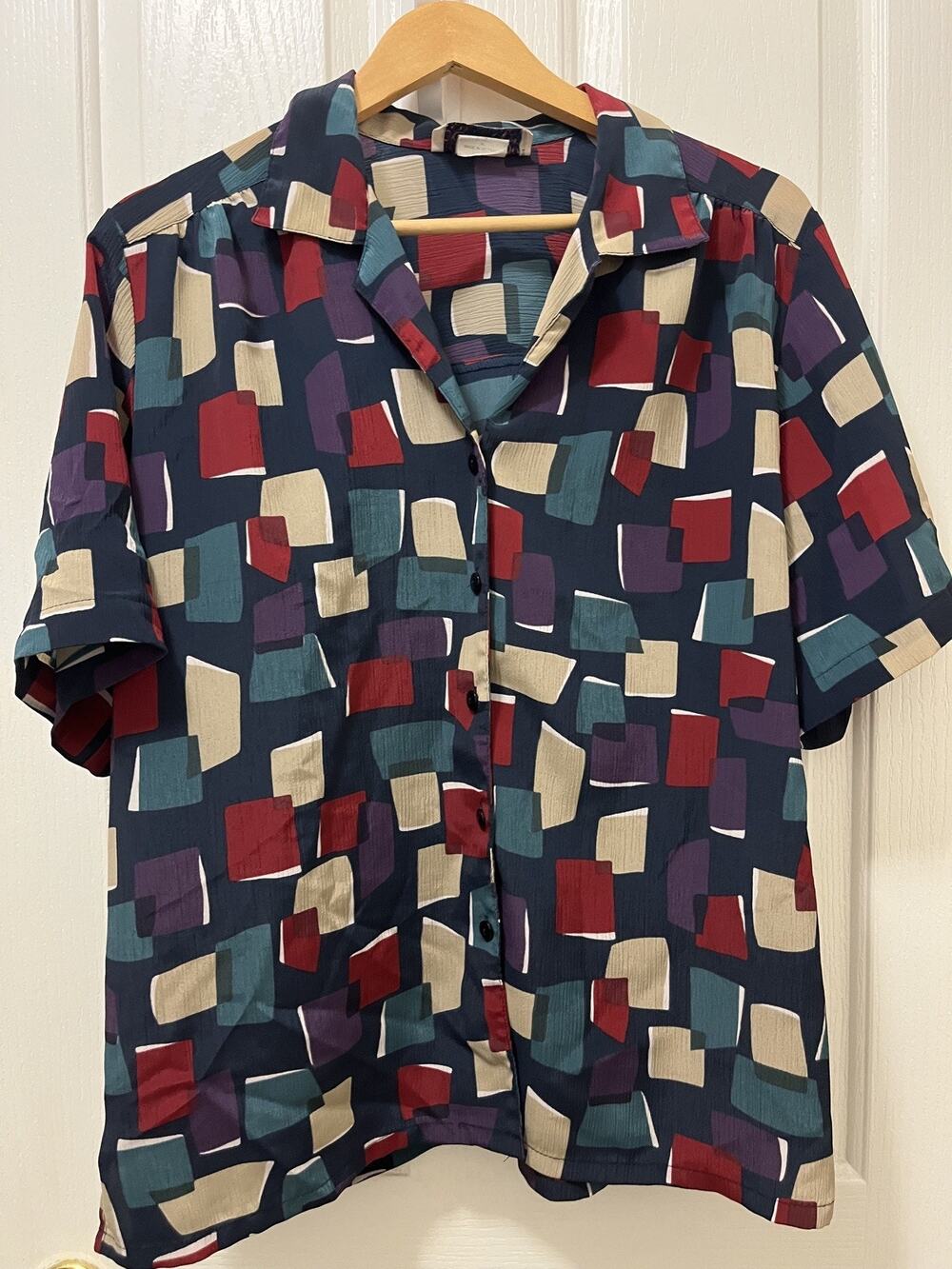 VTG 90s Y2K Button-up Shirt Donnkenny Art to Wear Geometric Short Sleeve XL